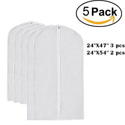 5 Pack PEVA Garment Bag, 3 Pcs 47 inch, 2 Pcs 54 Inch, Extra Length for Dresses, Gowns, Clothes  ...