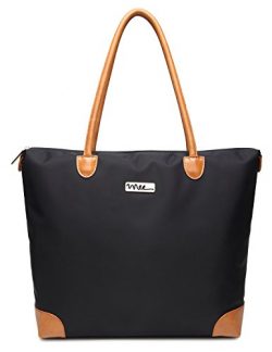 NNEE Water Resistance Nylon Tote Bag & Multiple Pocket Design – Black (Beige Lining)