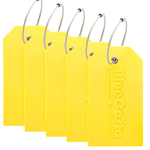 BlueCosto 5x Luggage Tags Travel Bag Suitcase Labels w/ Privacy Cover – Yellow