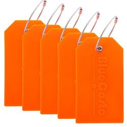 BlueCosto 5x Luggage Tags Travel Bag Suitcase Labels w/ Privacy Cover – Orange