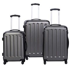 Goplus 3 Pcs Luggage Set Hardside Travel Rolling Suitcase ABS+PC Globalway (Gray)
