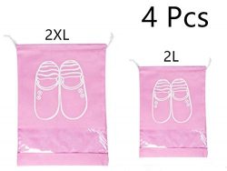 4 Pcs Travel Dust-proof Shoe Bags with Drawstring and Transparent Window Shoe Organizer Space Sa ...