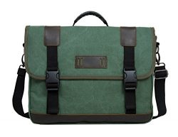 ECOSUSI Vintage 14.7-inch Canvas Messenger Bag Military Shoulder Laptop Bag for Men, Green