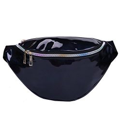 HDE Shiny Retro Fanny Pack Rave Festival Metallic Hologram Bum Bag Waist Pouch (Black)