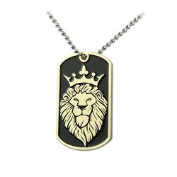 PINMEI Military Pet Dog Tag Luggage Tag Key Ball Chain Stainless Steel Necklace (Gold, Winged Lion)