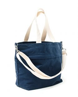 Canvas Market Tote by Abbot Fjord – Large Travel Bag With Outer Zipper Pocket (Navy)