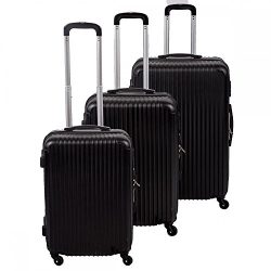 New Black 3 Pcs Luggage Travel Set Bag ABS Trolley Suitcase