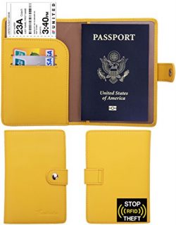 Travelambo RFID Blocking Leather Passport Holder Wallet Cover Case Wing Pocket(yellow)