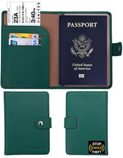 Travelambo RFID Blocking Leather Passport Holder Wallet Cover Case Wing Pocket(green)