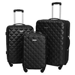 3 Piece Luggage Set Durable Lightweight Hard Case Spinner Suitecase LUG3 SS577A BLACK BLACK