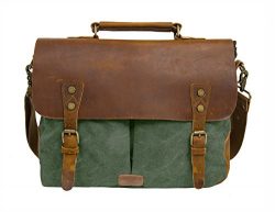 ECOSUSI Unisex Vintage Canvas Leather 14″ Laptop Messenger Bags Travelling Shoulder Bag Sa ...