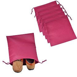 ELENKER 5pcs 15.75″ X 11.42″ Soft Non-woven Fabrics Travel Shoe Bags Rose Red