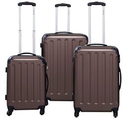 Goplus 3 Pcs Luggage Set Hardside Travel Rolling Suitcase ABS+PC Globalway (Brown)