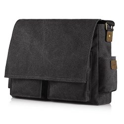 [Upgraded] SMRITI 16-Inch Canvas Messenger Bag Laptop Crossbody Shoulder Bag – Black