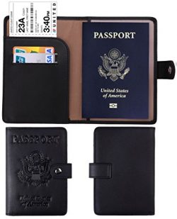 Travelambo RFID Blocking Leather Passport Holder Wallet Cover Case Wing Pocket(black)