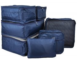 7 Set Travel Packing Organizer,Waterproof Mesh Durable Luggage Travel Cubes,1 Shoe Bag (Navy Blue-A)