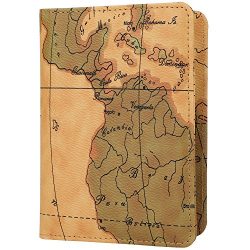 GDTK Leather Passport Holder Cover Case RFID Blocking Travel Wallet (Map Brown)