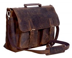 KomalC 15 Inch Retro Buffalo Hunter Leather Laptop Messenger Bag Office Briefcase College Bag