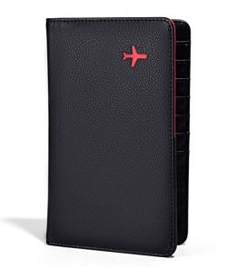 All in One Travel Wallet – 2 Passport Holder + Gift Box / cash tickets cards pen (Black/Red)