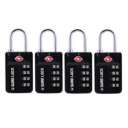 TSA 4 Digit Combination Travel Luggage Locks, Inspection Indicator, Easy Read Dials- 1, 2 &  ...