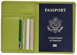 RFID Blocking Leather Passport Holder Cover & Travel Wallet ID Card Case (Green)