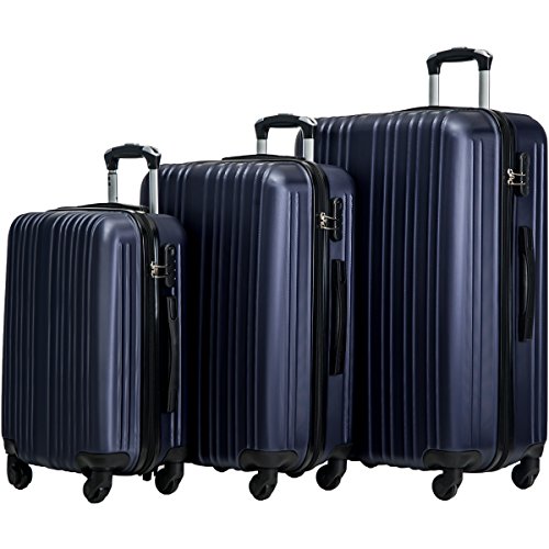 Merax Buris 3 Piece Luggage Set Lightweight Spinner Suitcase 20 24 28 (Dark Blue)