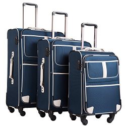 Coolife Luggage 3 Piece Set Suitcase with TSA lock pinner softshell 20in24in28in (Navy.)