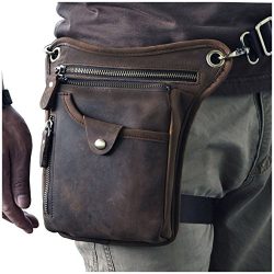 Le’aokuu Mens Genuine Leather Messenger Riding Hip Bum Waist Pack Drop Leg Cross Over Bag  ...