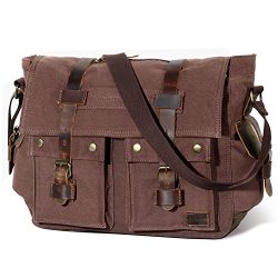 Lifewit 15.6″ Men’s Messenger Bag Vintage Canvas Leather Military Shoulder Laptop Bags