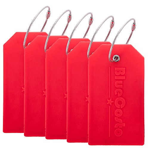 BlueCosto 5x Luggage Tags Travel Bag Suitcase Labels w/ Privacy Cover – Red