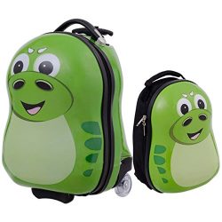 Goplus 2Pc 13″ 19″ Kids Carry On Luggage Set Travel Trolley Suitcase (Dinosaur)