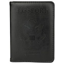 GDTK Leather Passport Holder Cover RFID Blocking Travel Wallet (Black)