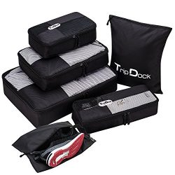 TripDock Various Packing Cubes 6 Set Lightweight Travel Luggage Organizers (1Black(1Large+1Mediu ...