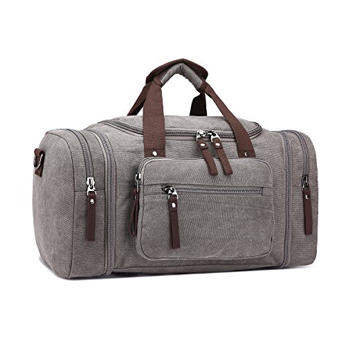 Toupons 20.8” Large Canvas Travel Tote Luggage Men’s Weekender Duffle Bag (Grey)