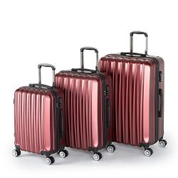 Compaclite Voyager ABS + PC 3 Piece Luggage Set Lightweight Spinner Suitcases, Burgundy