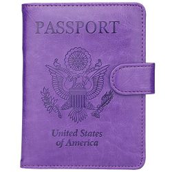 GDTK Leather Passport Holder Cover Case RFID Blocking Travel Wallet (Purple #2)