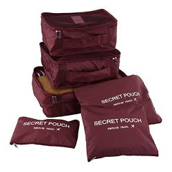 Travel Storage Bag – 6pcs Packing Cubes Organizer Luggage Compression Pouches (Wine Red)