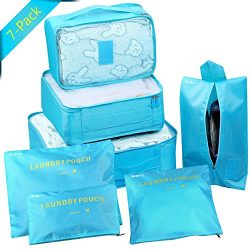 Packing Cubes Travel Set of 7 Packing Organizer and Compression Pouches with Shoe Bag,Travel Lug ...