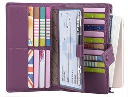 YALUXE Women’s RFID Blocking Leather Large Capacity Wallet with Removable Checkbook Holder ...