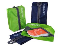 Shoe Bags for Travel Storage Gym Waterproof Nylon With Zipper for Men & Women (2 Green & ...