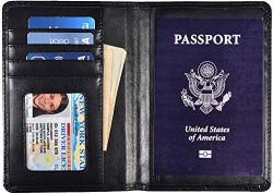 Yuhan Pretty Leather Passport Holder Wallet Cover Case RFID Blocking Travel Wallet (Black)