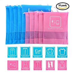 10 Pack Waterproof No-Woven Dual Drawstring Colthing Organizer Bags, Shoe Bags, Toiletry Bags, P ...