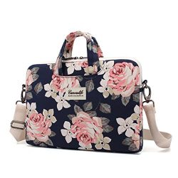 Canvaslife White Rose Patten Canvas Laptop Shoulder Messenger Bag Case Sleeve for 14 Inch 15 Inc ...