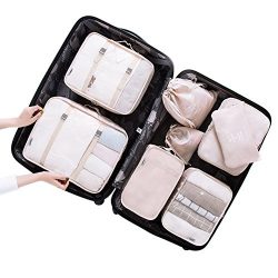 Belsmi 8 Set Packing Cubes – Waterproof Compression Travel Luggage Organizer With Shoes Ba ...
