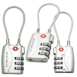 Lumintrail 3 Pack TSA Approved Cable Travel Locks Personalized Combination All Metal Internation ...