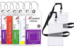 Cruise Tags Luggage Etag Holders Zip Seal & Steel Loops Thick PVC (4 Pack + 2 ID Holders)