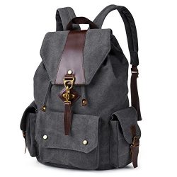 Vbiger Canvas Backpack Casual Shoulder Bag Large Capacity Travel Daypack for Men and Women (Black)