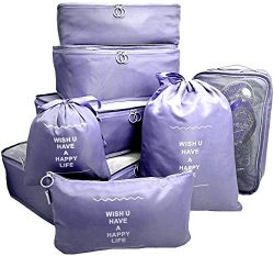 8 Set Travel Accessories Packing Organizers Luggage 4 Cubes+Shoes Bag+3 Mesh Pouches (Purple)