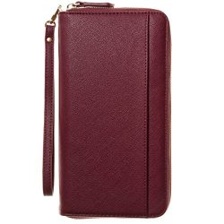 Travel Document Organizer & RFID Passport Wallet Case, Family Passport Holder Id (Red Wine)