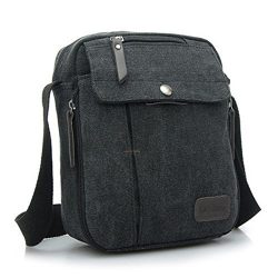 Ecokaki(TM) Canvas Small Messenger Bag Casual Shoulder Bag Travel Organizer Bag Multi-pocket Pur ...